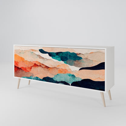 ABSTRACT LANDSCAPE 3-Door Sideboard in White Finish