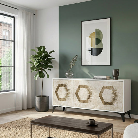 HEXAGONAL SHAPES 3-Door Sideboard in White Finish