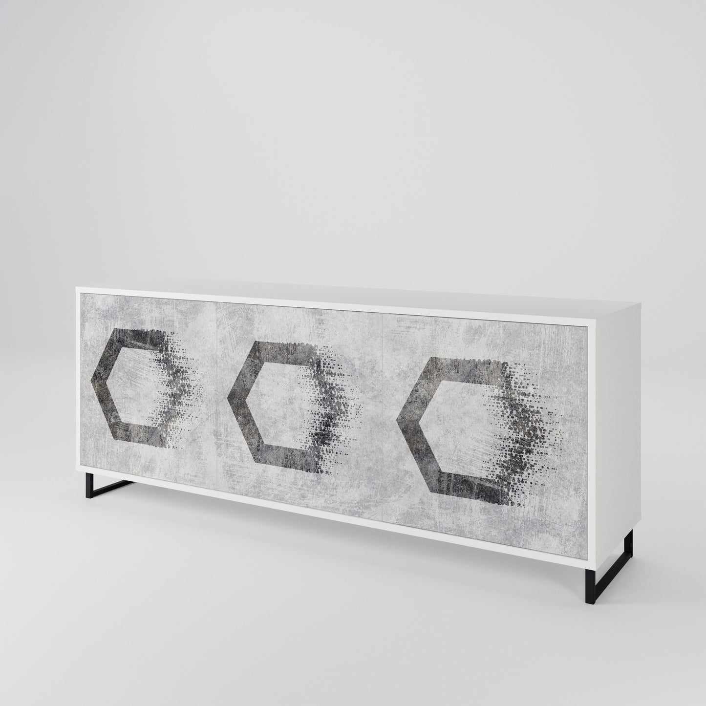 HEXAGONAL FIGURES Madia a 3 Ante in Finitura Bianca