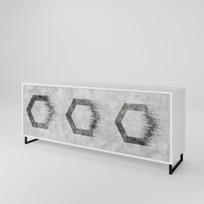 HEXAGONAL FIGURES Madia a 3 Ante in Finitura Bianca