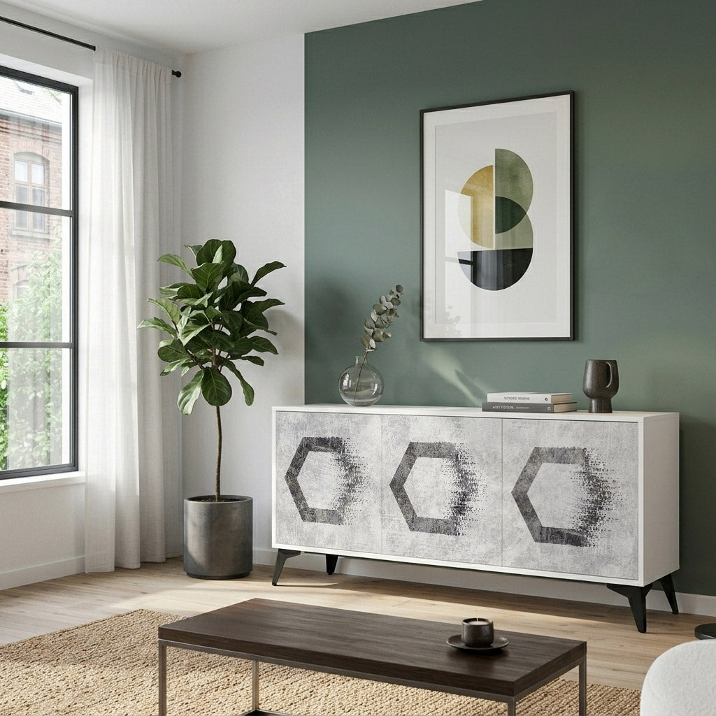 HEXAGONAL FIGURES Madia a 3 Ante in Finitura Bianca