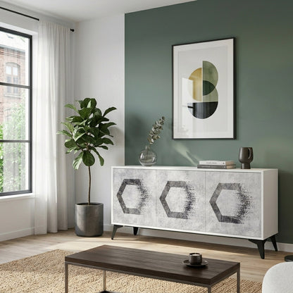 HEXAGONAL FIGURES Madia a 3 Ante in Finitura Bianca