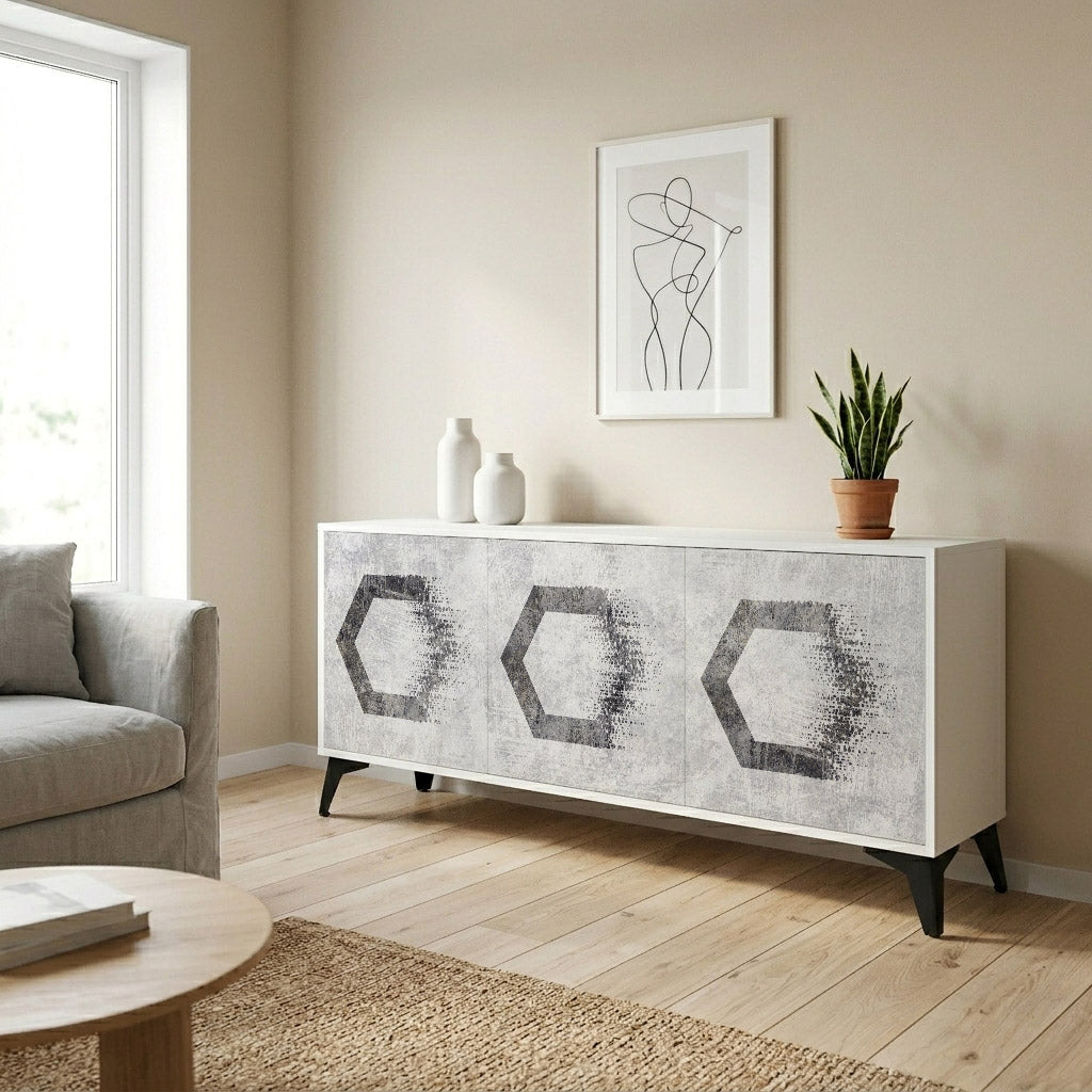 HEXAGONAL FIGURES Madia a 3 Ante in Finitura Bianca