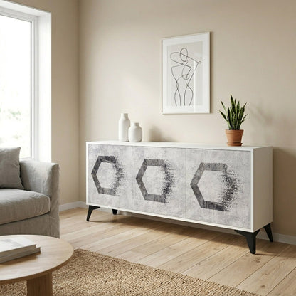 HEXAGONAL FIGURES Madia a 3 Ante in Finitura Bianca