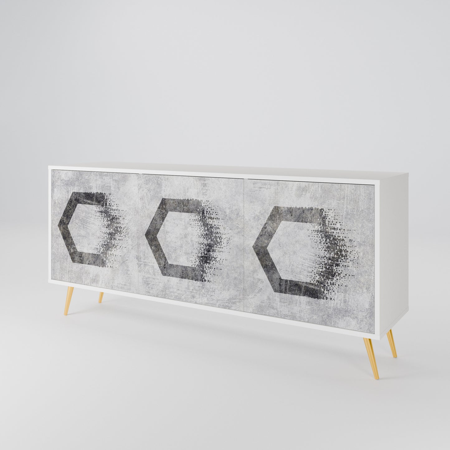 HEXAGONAL FIGURES Madia a 3 Ante in Finitura Bianca