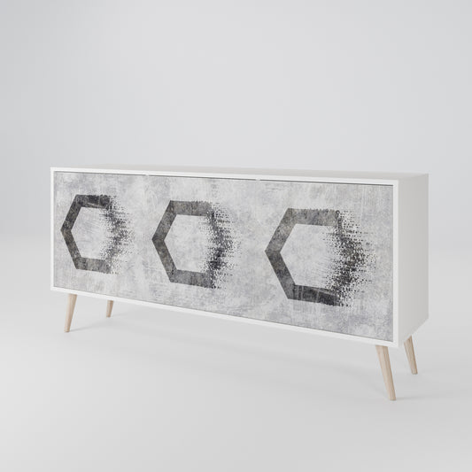 HEXAGONAL FIGURES 3-Door Sideboard in White Finish