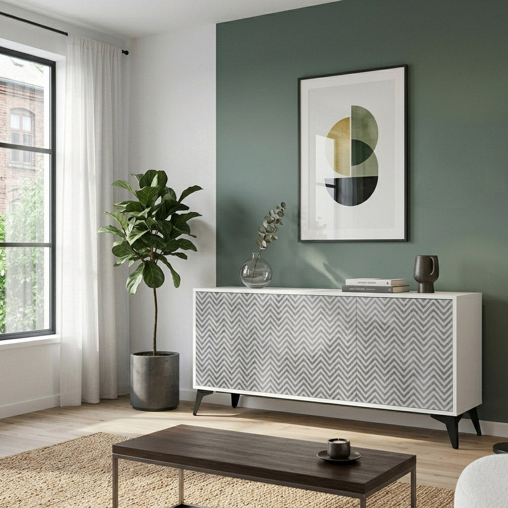 CONCRETE ZIG ZAG Madia a 3 Ante in Finitura Bianca