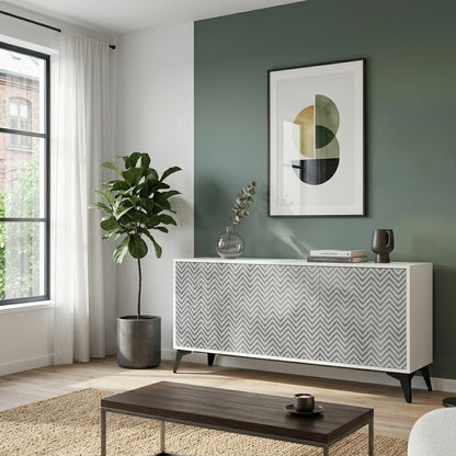 CONCRETE ZIG ZAG Madia a 3 Ante in Finitura Bianca