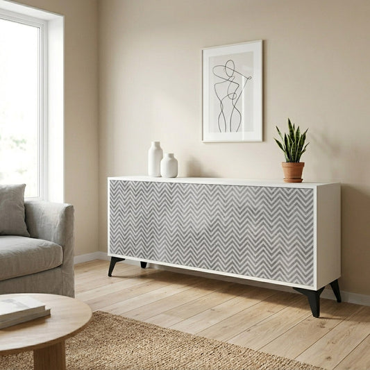 CONCRETE ZIG ZAG 3-Door Sideboard in White Finish