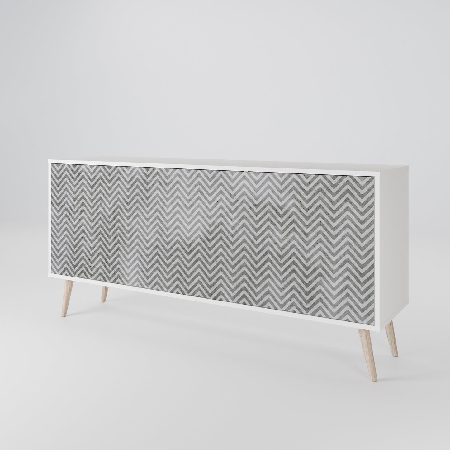 CONCRETE ZIG ZAG Madia a 3 Ante in Finitura Bianca