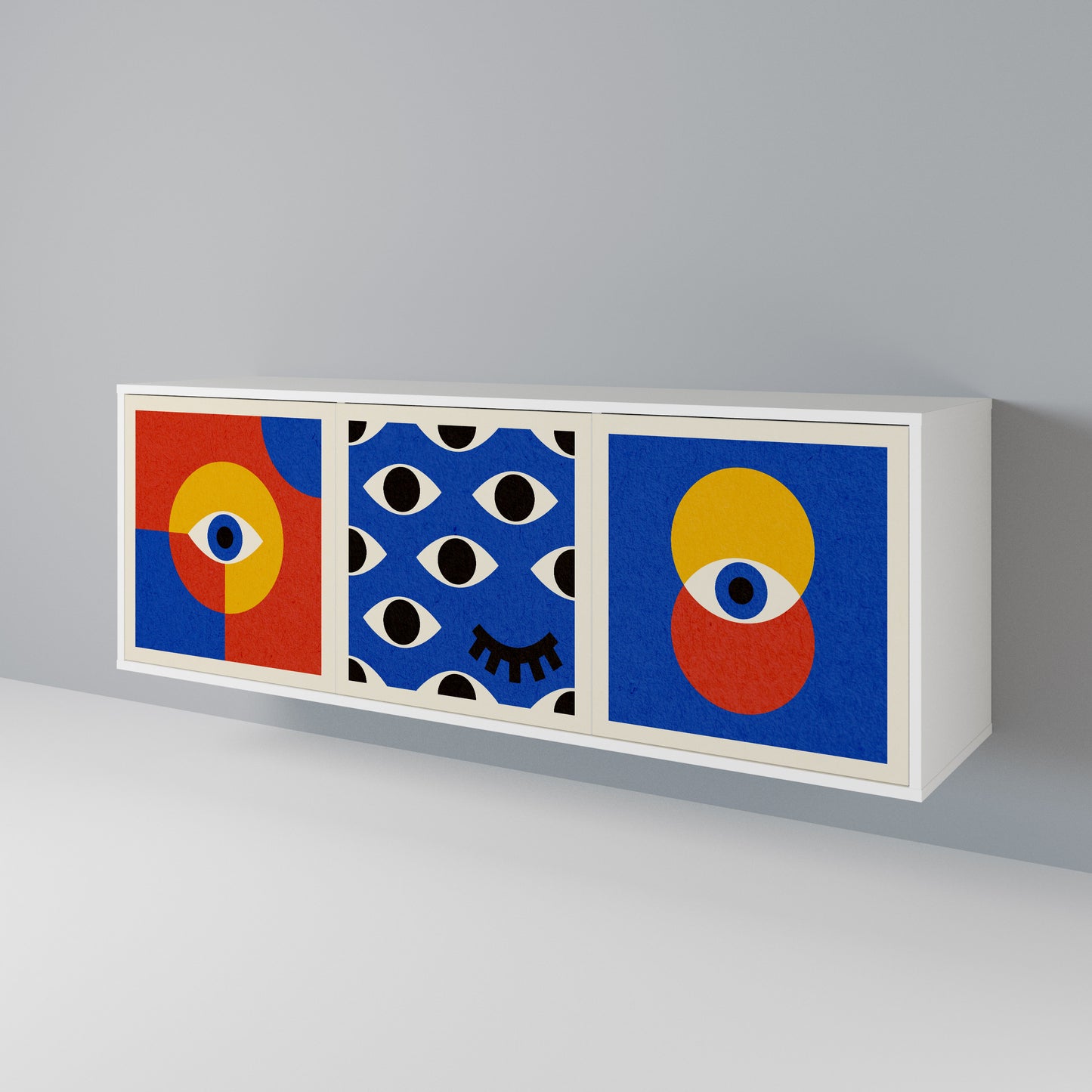 GEOMETRIC EYES Madia a 3 Ante in Finitura Bianca