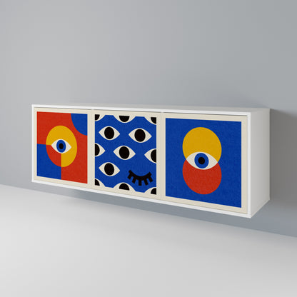 GEOMETRIC EYES Madia a 3 Ante in Finitura Bianca