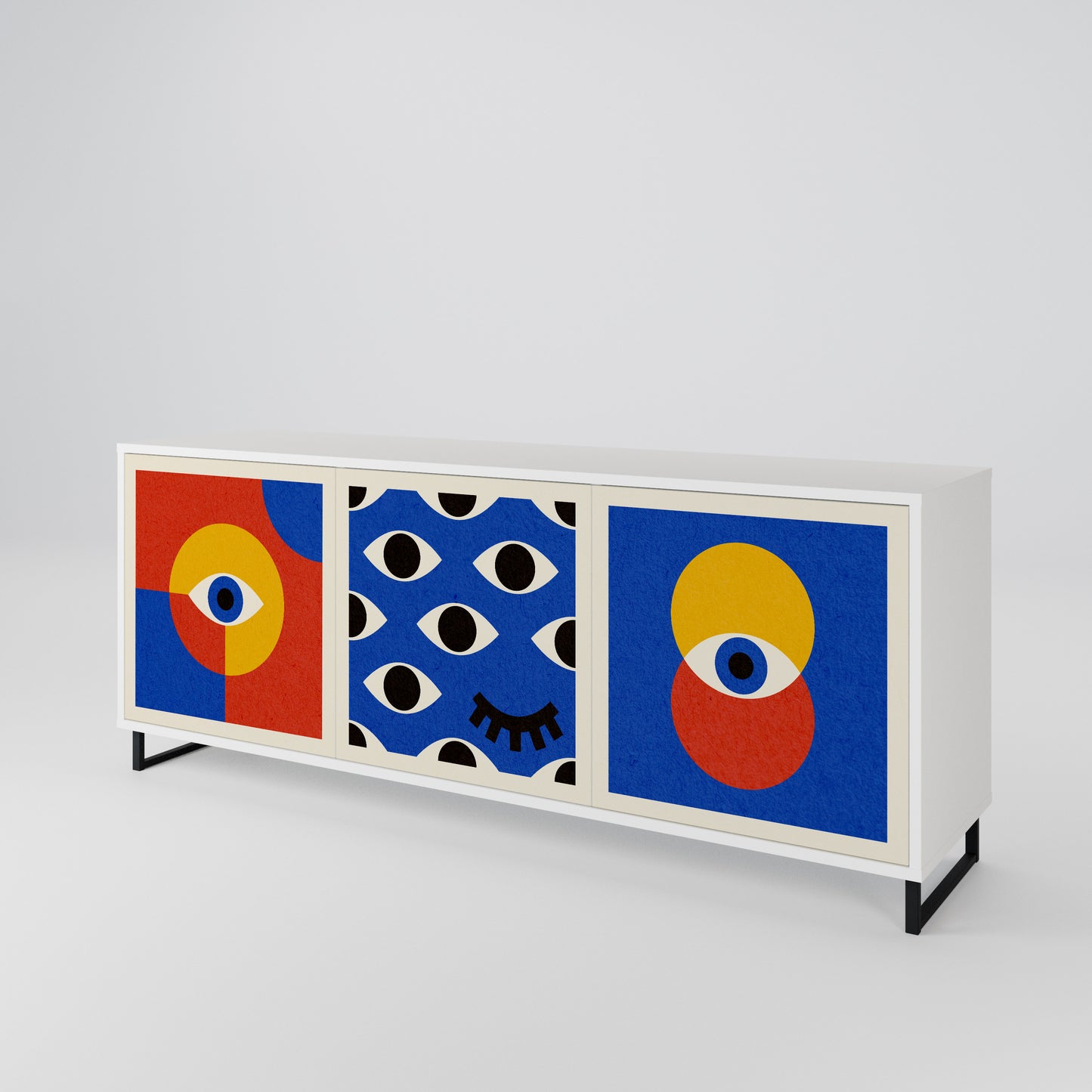 GEOMETRIC EYES Madia a 3 Ante in Finitura Bianca