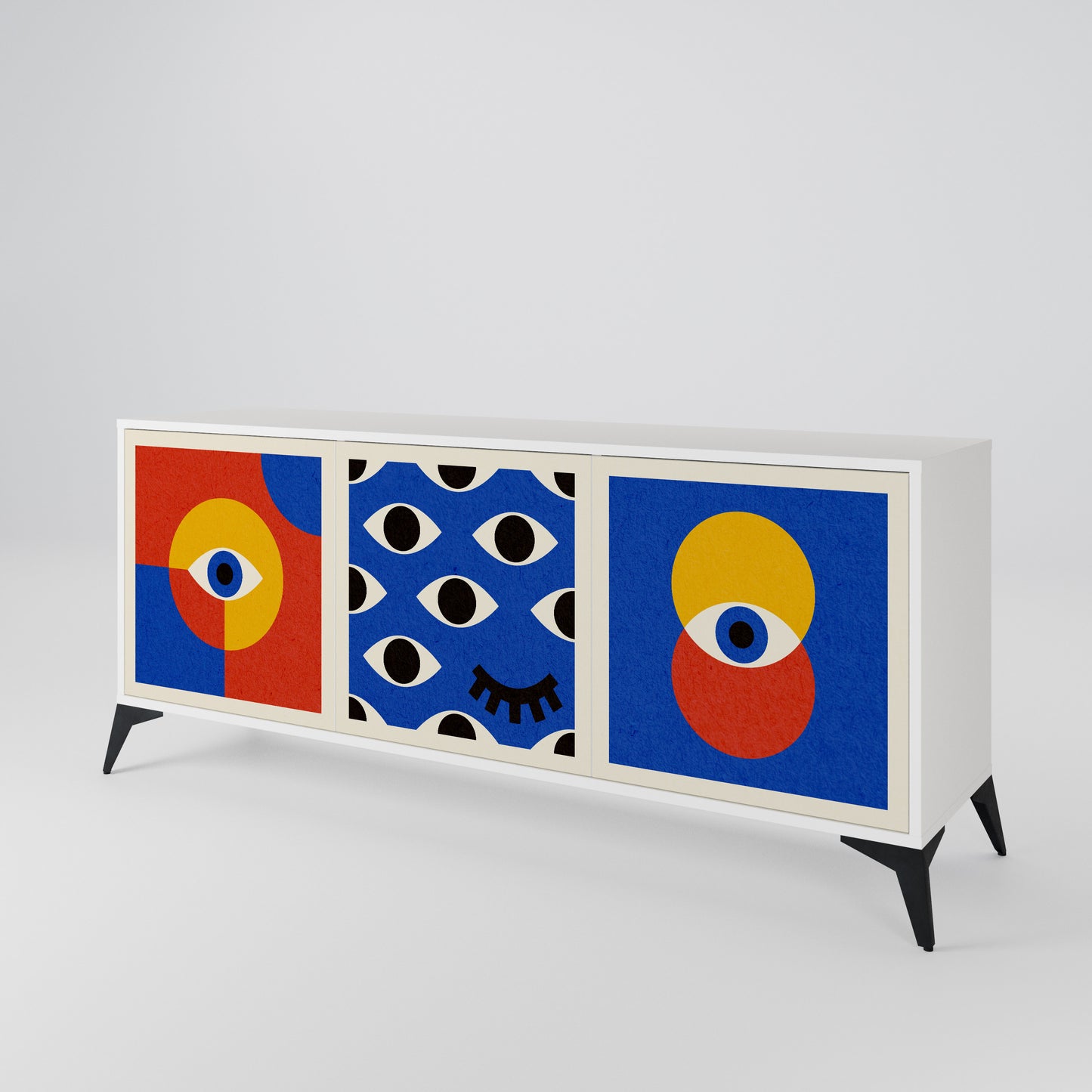GEOMETRIC EYES Madia a 3 Ante in Finitura Bianca