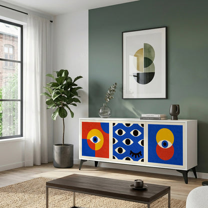GEOMETRIC EYES Madia a 3 Ante in Finitura Bianca