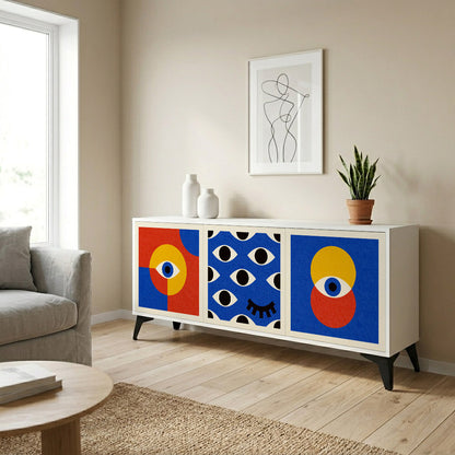 GEOMETRIC EYES Madia a 3 Ante in Finitura Bianca