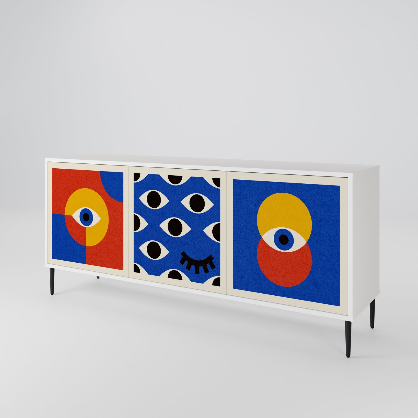 GEOMETRIC EYES Madia a 3 Ante in Finitura Bianca