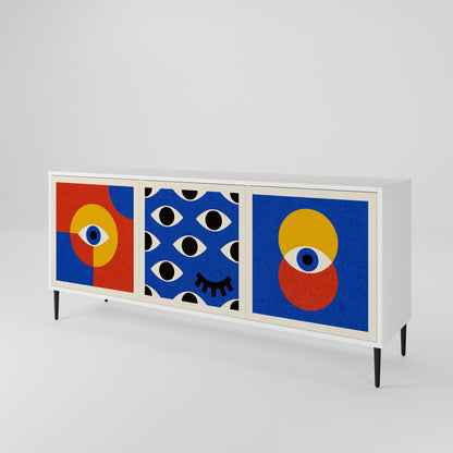 GEOMETRIC EYES Madia a 3 Ante in Finitura Bianca