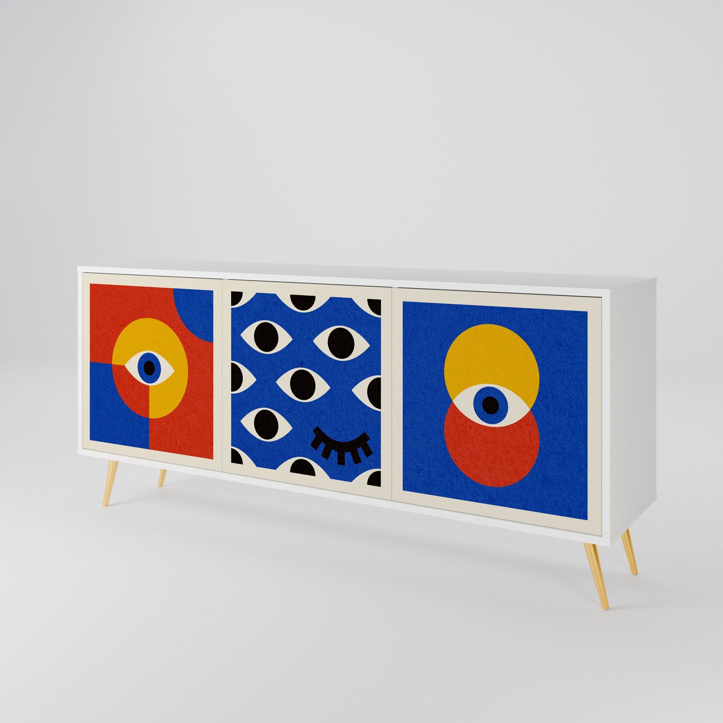 GEOMETRIC EYES Madia a 3 Ante in Finitura Bianca