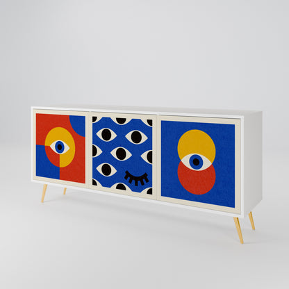 GEOMETRIC EYES Madia a 3 Ante in Finitura Bianca