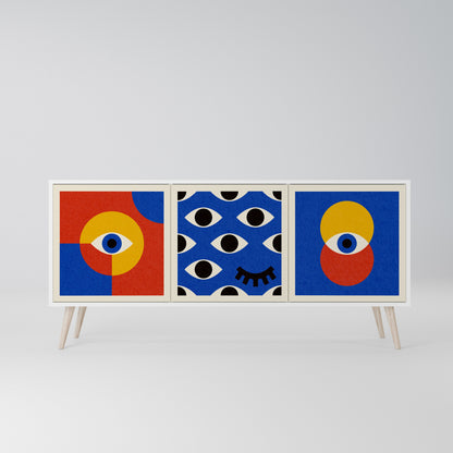 GEOMETRIC EYES Madia a 3 Ante in Finitura Bianca