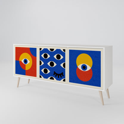 GEOMETRIC EYES Madia a 3 Ante in Finitura Bianca