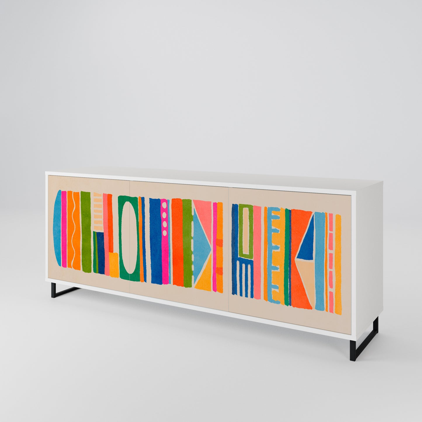 GEOMETRIC SHINE Madia a 3 Ante in Finitura Bianca