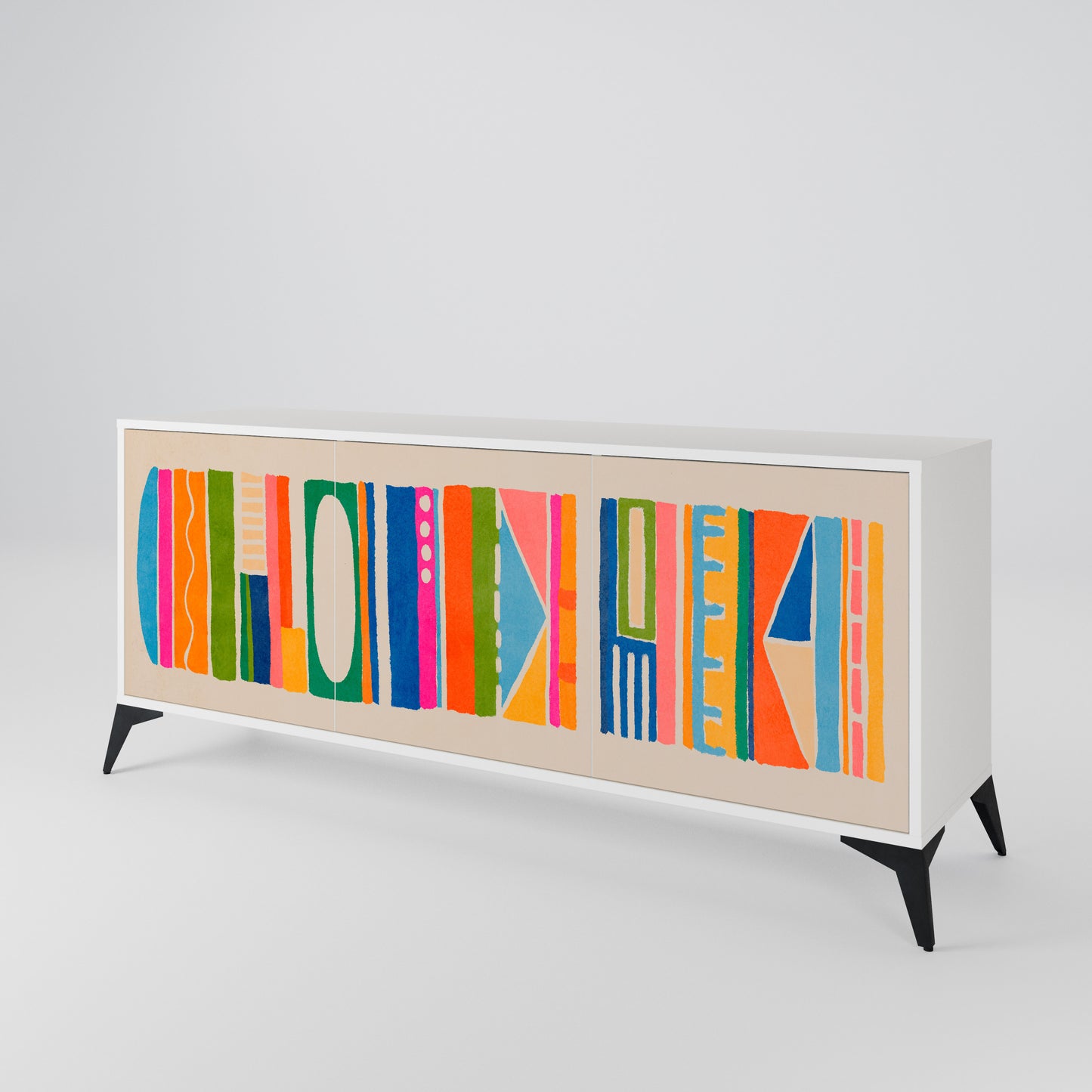 GEOMETRIC SHINE Madia a 3 Ante in Finitura Bianca