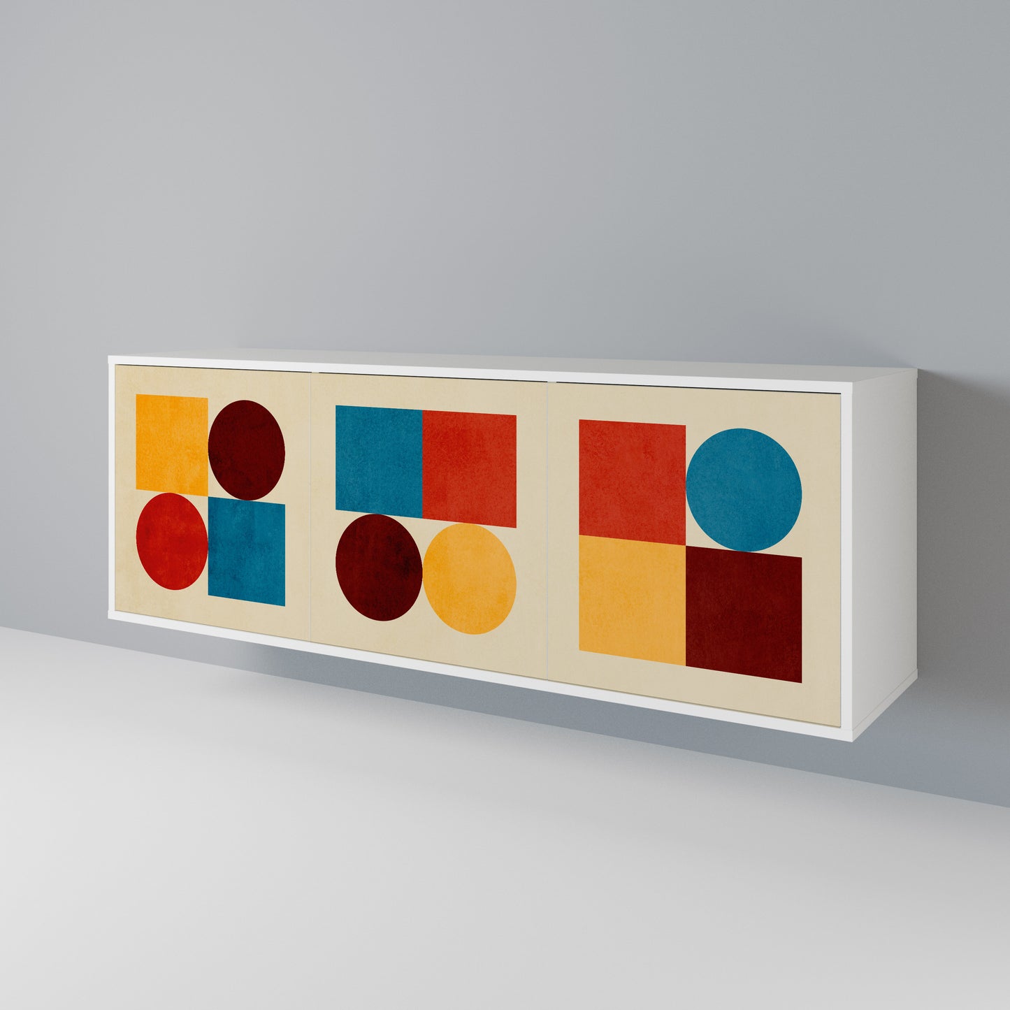 GEOMETRIC PUZZLE Madia a 3 Ante in Finitura Bianca