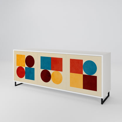 GEOMETRIC PUZZLE Madia a 3 Ante in Finitura Bianca