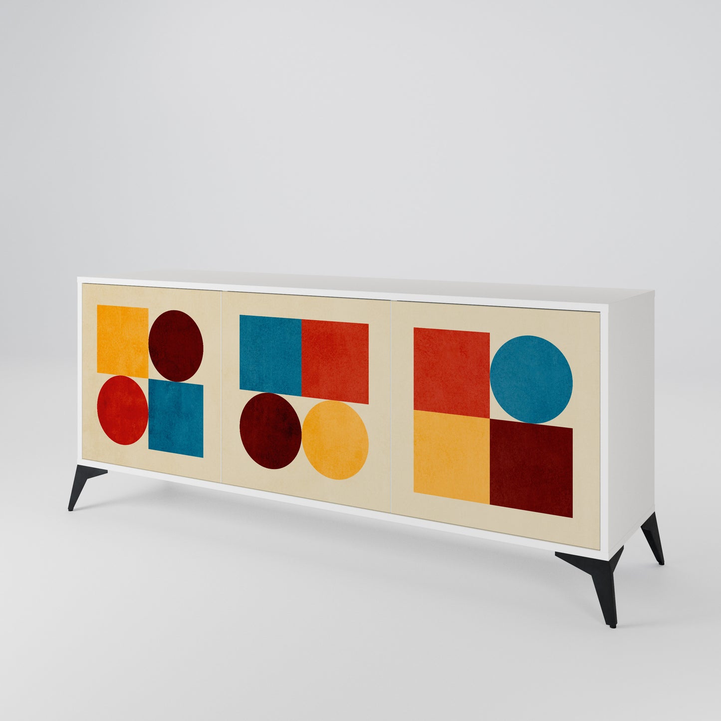 GEOMETRIC PUZZLE Madia a 3 Ante in Finitura Bianca