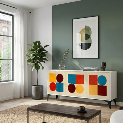 GEOMETRIC PUZZLE Madia a 3 Ante in Finitura Bianca