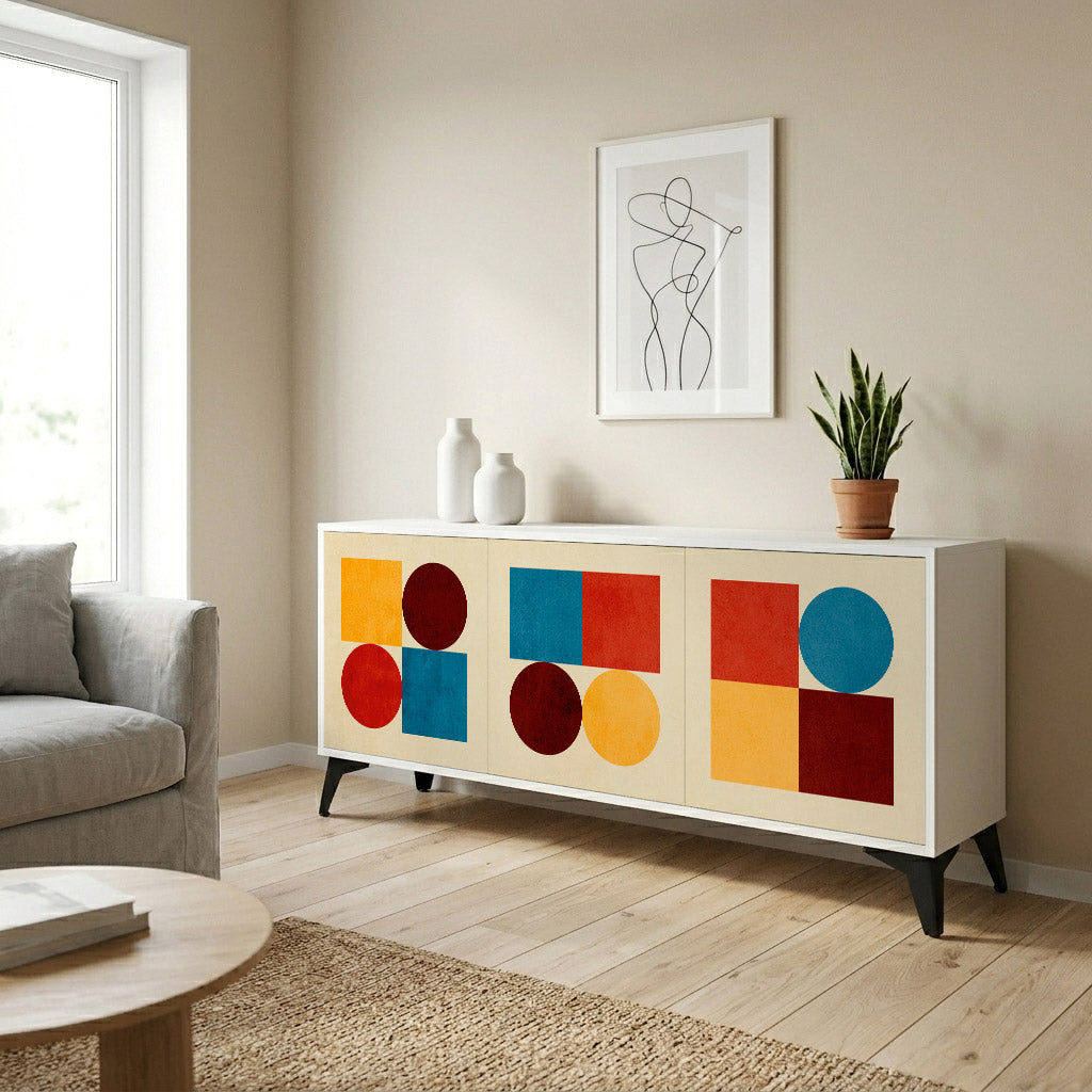 GEOMETRIC PUZZLE Madia a 3 Ante in Finitura Bianca