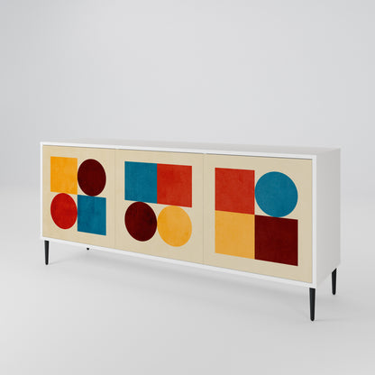 GEOMETRIC PUZZLE Madia a 3 Ante in Finitura Bianca