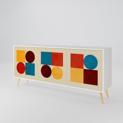 GEOMETRIC PUZZLE Madia a 3 Ante in Finitura Bianca