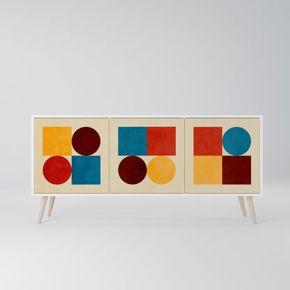 GEOMETRIC PUZZLE Madia a 3 Ante in Finitura Bianca