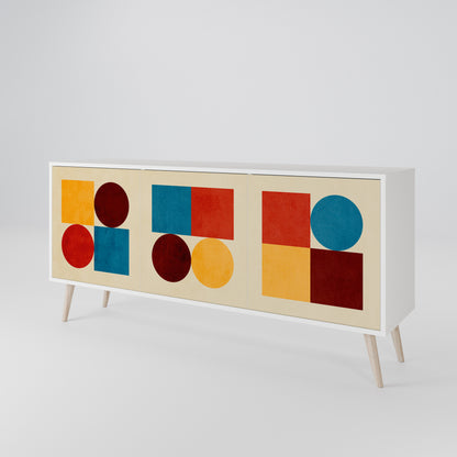 GEOMETRIC PUZZLE Madia a 3 Ante in Finitura Bianca