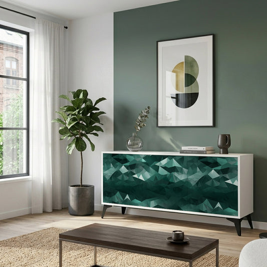 POLYGONAL FLOATING 3-Door Sideboard in White Finish