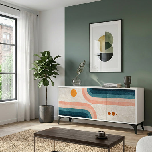 TWO HALVES 3-Door Sideboard in White Finish