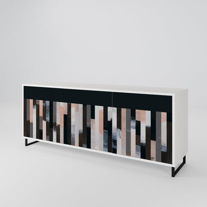 COLLAGE OF RECTANGLES 3-Door Sideboard in White Finish