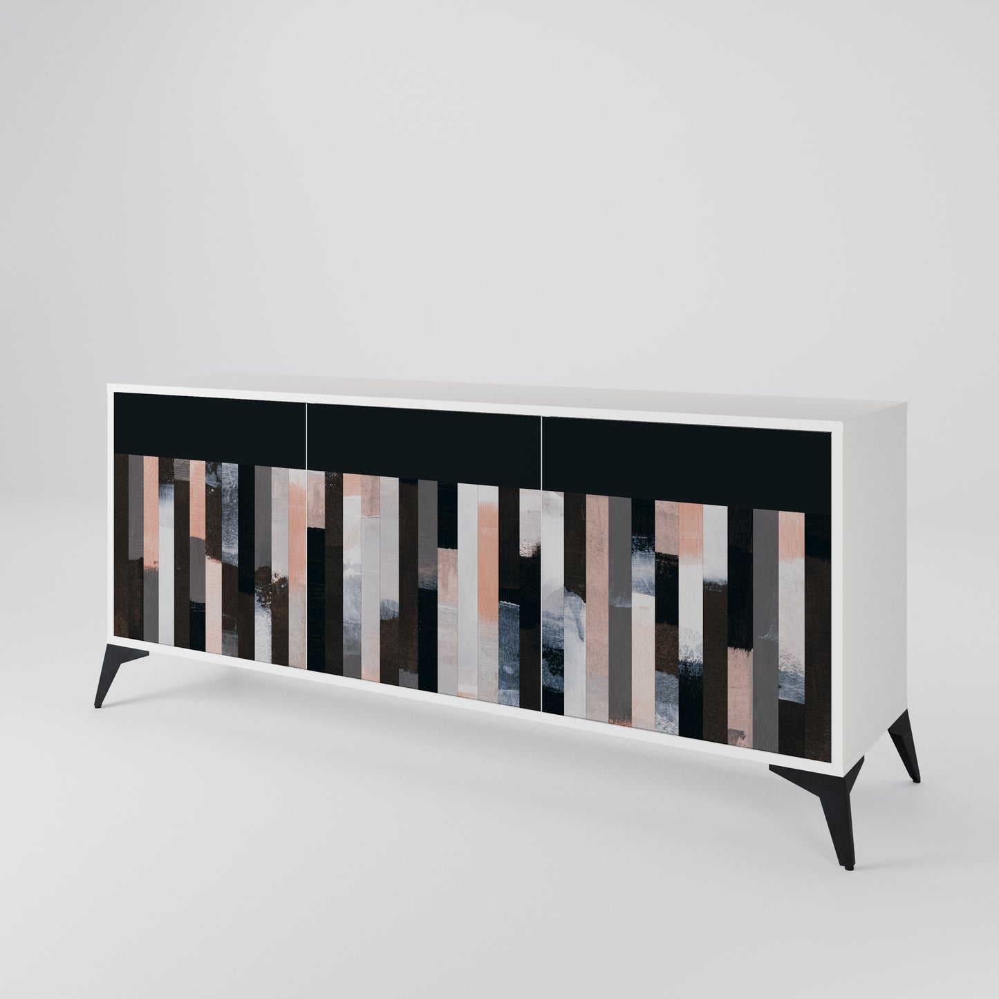 COLLAGE OF RECTANGLES 3-Door Sideboard in White Finish