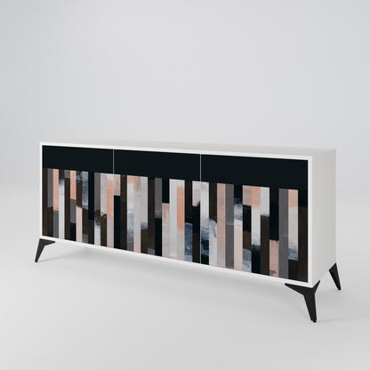 COLLAGE OF RECTANGLES 3-Door Sideboard in White Finish