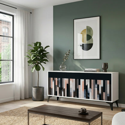 COLLAGE OF RECTANGLES 3-Door Sideboard in White Finish