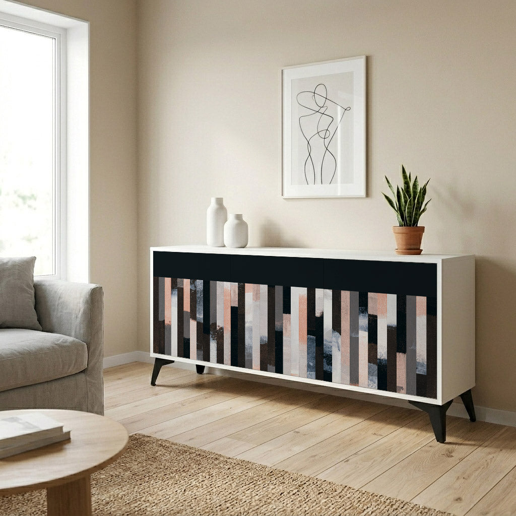 COLLAGE OF RECTANGLES 3-Door Sideboard in White Finish