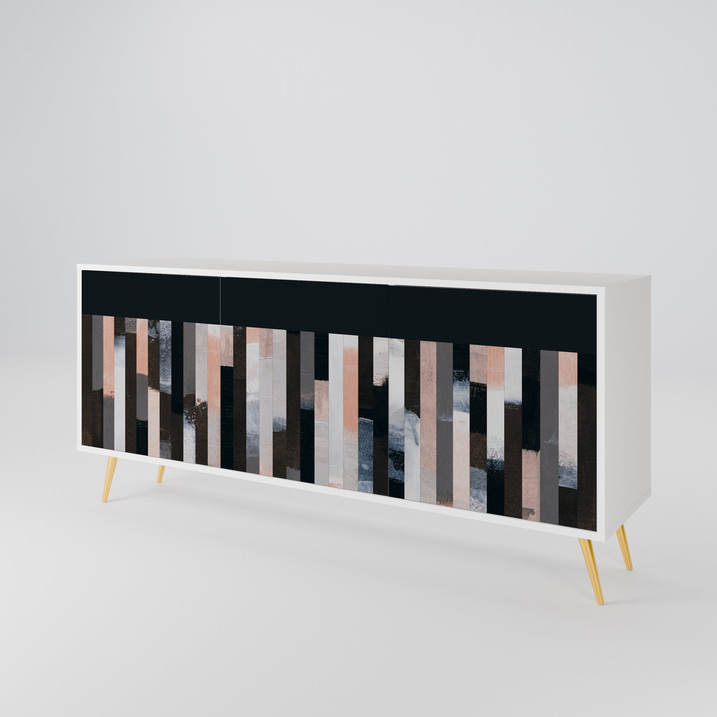 COLLAGE OF RECTANGLES 3-Door Sideboard in White Finish