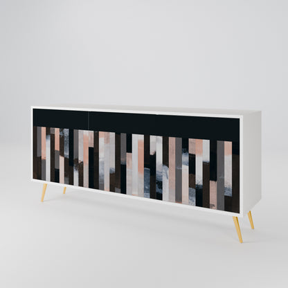 COLLAGE OF RECTANGLES 3-Door Sideboard in White Finish