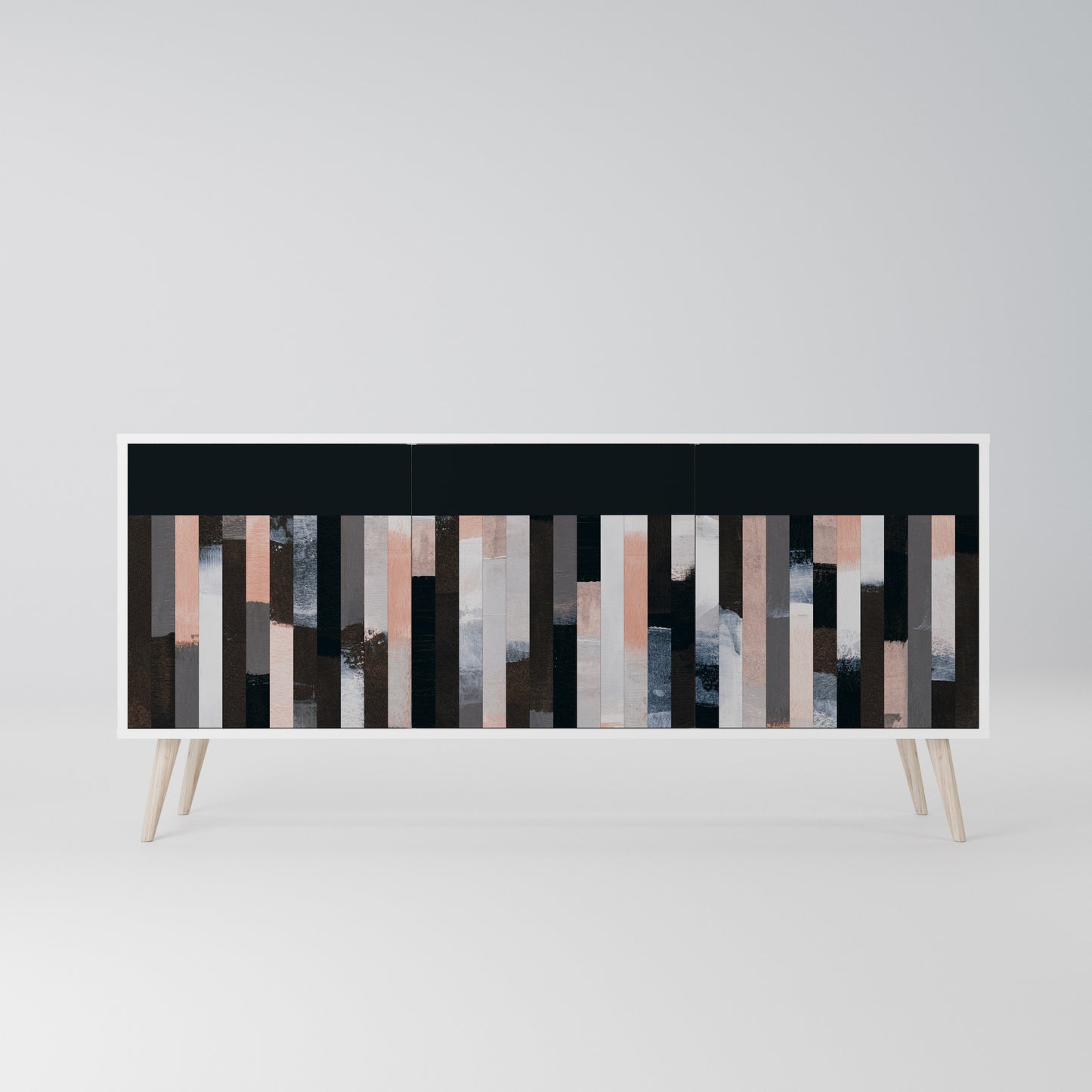 COLLAGE OF RECTANGLES 3-Door Sideboard in White Finish