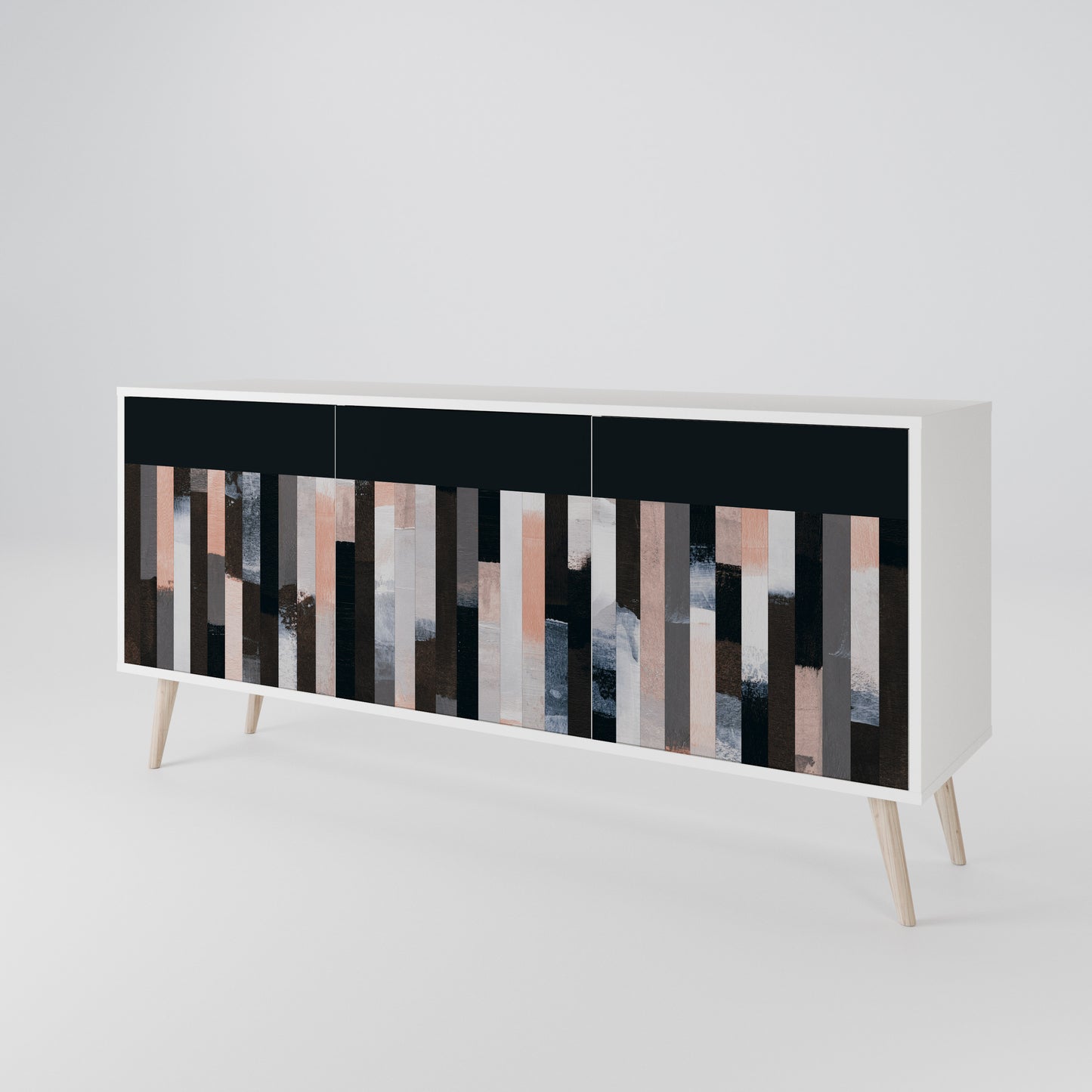 COLLAGE OF RECTANGLES 3-Door Sideboard in White Finish