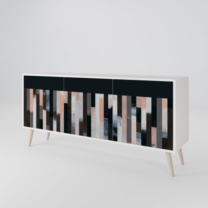 COLLAGE OF RECTANGLES 3-Door Sideboard in White Finish