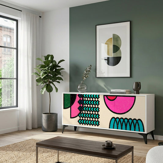 GEOMETRIC RHAPSODY 3-Door Sideboard in White Finish